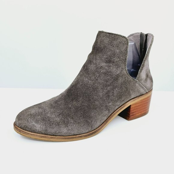 Steve Madden Lancaster Bootie 7.5 Grey Suede Leather Stacked Block Heel Zip Back - Picture 1 of 13